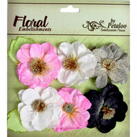 Petaloo - Devon Collection - Glittered Floral Embellishments - Bristol - Pink White Black and Grey