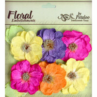 Petaloo - Devon Collection - Glittered Floral Embellishments - Bristol - Fuchsia Purple Yellow and Orange