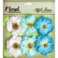 Petaloo - Devon Collection - Glittered Floral Embellishments - Bristol - White Light Blue and Dark Blue