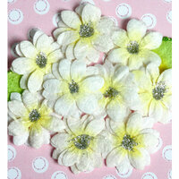 Petaloo - Devon Collection - Glittered Floral Embellishments - Brighton - White