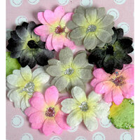 Petaloo - Devon Collection - Glittered Floral Embellishments - Brighton - Pink White Black and Grey
