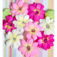 Petaloo - Devon Collection - Glittered Floral Embellishments - Brighton - White Pink and Fuchsia