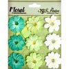 Petaloo - Devon Collection - Glittered Floral Embellishments - Brighton - White Chartreuse and Dark Green