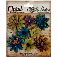 Petaloo - Darjeeling Collection - Floral Embellishments - Mini - Blue Eggplant and Green