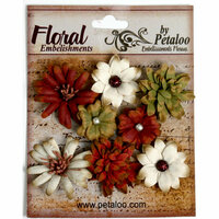 Petaloo - Darjeeling Collection - Floral Embellishments - Mini - Burgundy Cream and Green