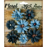 Petaloo - Darjeeling Collection - Floral Embellishments - Mini - Teastained Blues