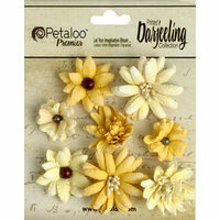 Petaloo - Printed Darjeeling Collection - Floral Embellishments - Mini Mix - Teastained Yellow