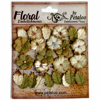 Petaloo - Darjeeling Collection - Floral Embellishments - Petites - Cream and Green