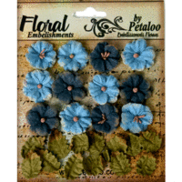 Petaloo - Darjeeling Collection - Floral Embellishments - Petites - Teastained Blues