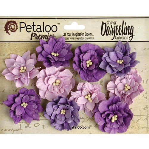 Petaloo - Darjeeling Collection - Floral Embellishments - Dahlias - Teastained Purples