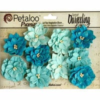 Petaloo - Printed Darjeeling Collection - Floral Embellishments - Dahlias - Teastained Teals