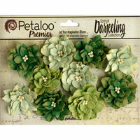 Petaloo - Printed Darjeeling Collection - Floral Embellishments - Dahlias - Teastained Greens