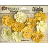 Petaloo - Printed Darjeeling Collection - Floral Embellishments - Dahlias - Teastained Yellow