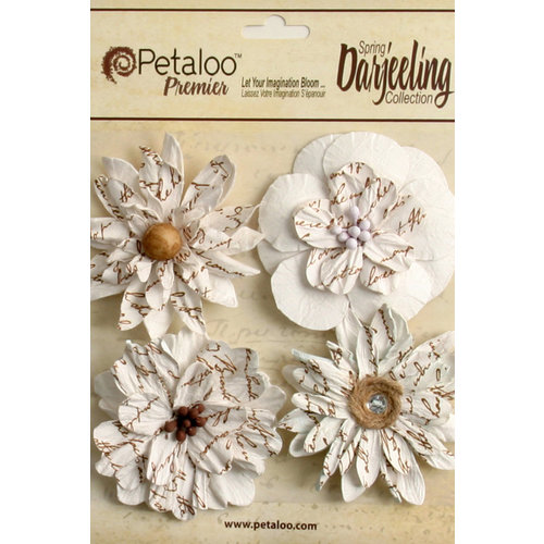 Petaloo - Printed Darjeeling Collection - Floral Embellishments - Wild Blossoms - Large - White