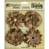 Petaloo - Printed Darjeeling Collection - Floral Embellishments - Wild Blossoms - 4 Pack - Craft Brown