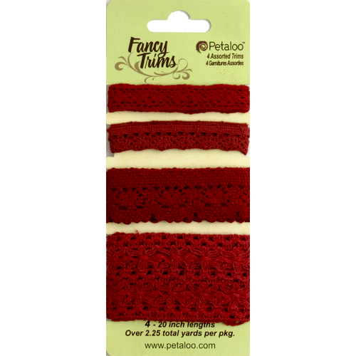 Petaloo - Flora Doodles Collection - Fancy Trims - Crochet Lace - Red