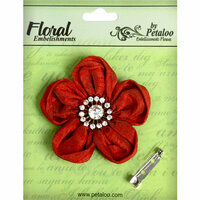 Petaloo - Estate Collection - Rounded Ribbon Flower with Gem Center - Red