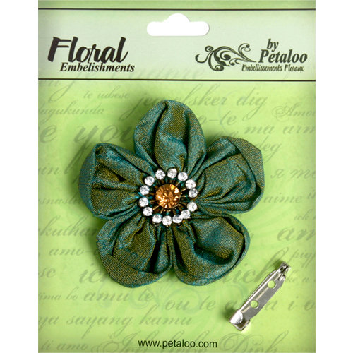 Petaloo - Estate Collection - Rounded Ribbon Flower with Gem Center - Green