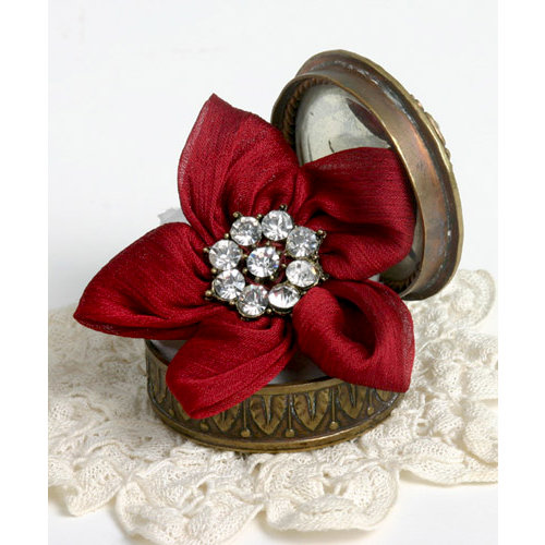 Petaloo - Estate Collection - Star Ribbon Flower with Gem Center - Red