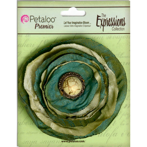 Petaloo - Expressions Collection - Bohemian Silk Flower - Vintage Green