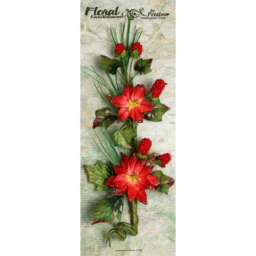 Petaloo - Canterbury Collection - Poinsettia and Berries Branch - Red