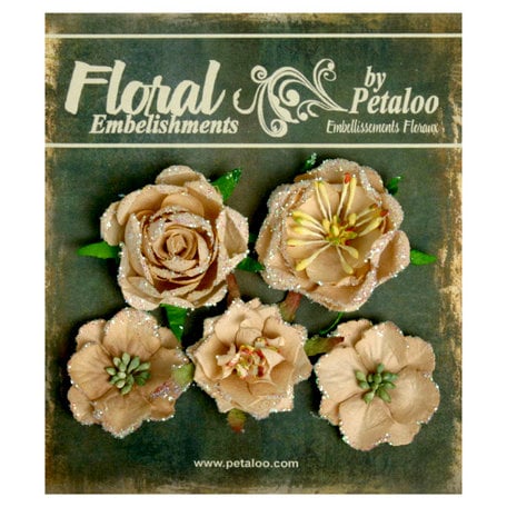 Petaloo - Canterbury Collection - Floral Embellishments - Glittered Fleur - Vanilla and Beige