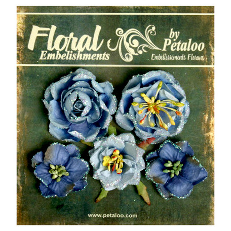 Petaloo - Canterbury Collection - Floral Embellishments - Glittered Fleur - Blues