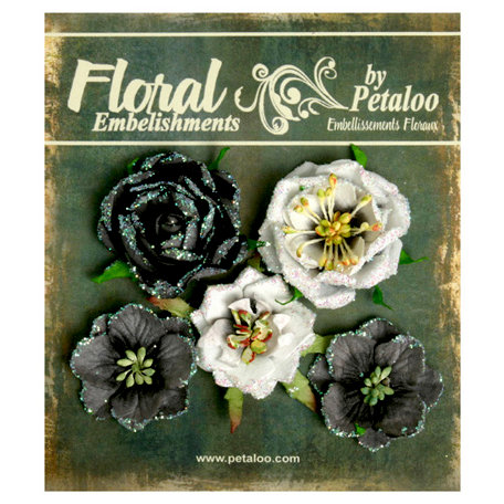 Petaloo - Canterbury Collection - Floral Embellishments - Glittered Fleur - Blacks