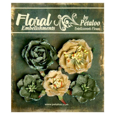 Petaloo - Canterbury Collection - Floral Embellishments - Glittered Fleur - Greens