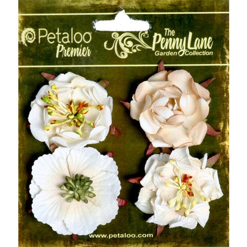 Petaloo - Penny Lane Collection - Floral Embellishments - Ruffled Roses - Vanilla