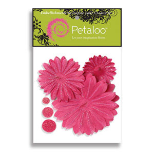 Petaloo - Tutti Fruitti Collection - Flowers - Layered Daisies With Glitter Peel and Stick - 3 Flowers - Dark Pink