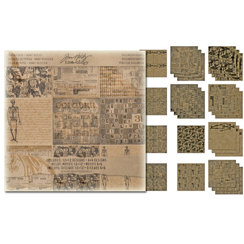 Tim Holtz - Idea-ology Collection - Halloween - 12 x 12 Paper Stash - Kraft Resist