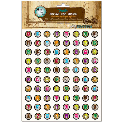 Bottle Cap Inc - Vintage Edition Collection - Bottle Cap Images - Vintage Paper Alphabet - .5 Inch