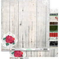 Donna Salazar - Weathered Winter Collection - 12 x 12 Double Sided Paper - Christmas Rose and Ribbons, CLEARANCE