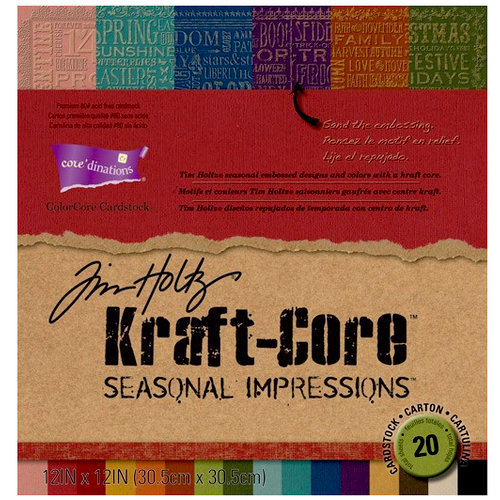 Core'dinations - Tim Holtz - Seasonal Impressions Collection - 12 x 12 Textured Kraft Core Cardstock Pack