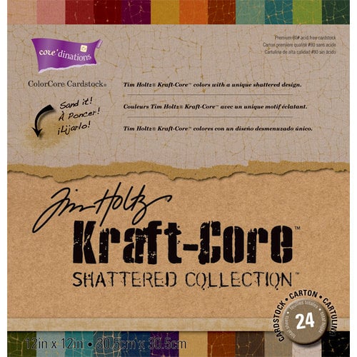 Core'dinations - Tim Holtz - Shattered Collection - 12 x 12 Textured Kraft Core Cardstock Pack