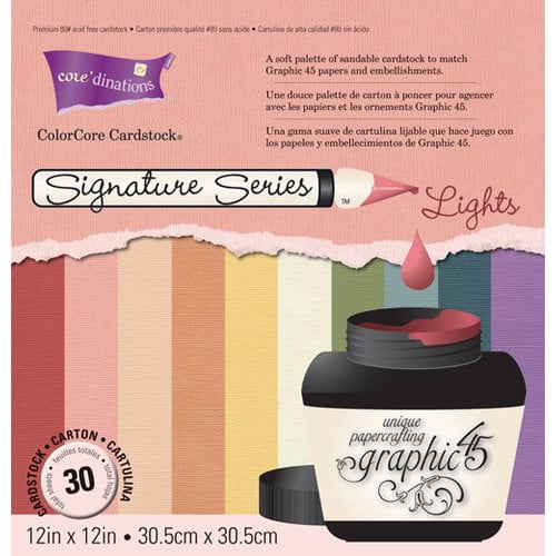 Graphic 45 - Core'dinations - Signature Series Collection - 12 x 12 Textured Color Core Cardstock Pack - Lights