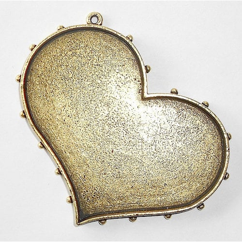 Art Mechanique - Ice Resin - Mixed Metal Bezels - Bronze Plated - Hobnail Heart - Large