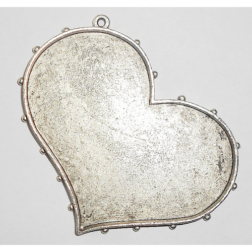 Art Mechanique - Ice Resin - Mixed Metal Bezels - Silver Plated - Hobnail Heart - Large