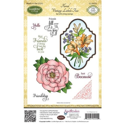 JustRite - Cling Mounted Rubber Stamps - Floral Vintage Labels Two