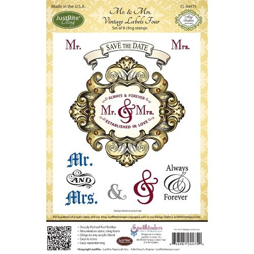 JustRite - Cling Mounted Rubber Stamps - Mr and Mrs Vintage Labels Four