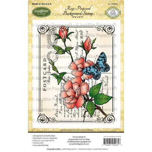 JustRite - Cling Mounted Rubber Stamps - Rose Postcard Background