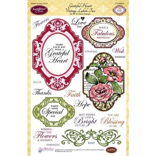 JustRite - Clear Acrylic Stamps - Grateful Heart Vintage Labels Two