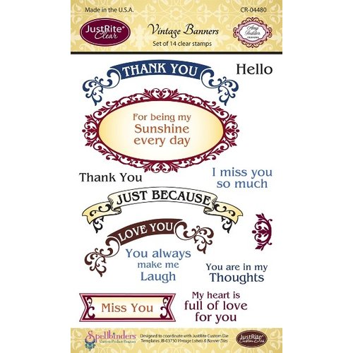 JustRite - Clear Acrylic Stamps - Vintage Banners and Labels