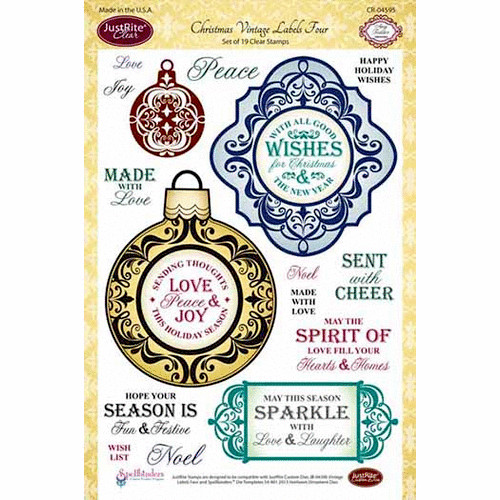 JustRite - Clear Acrylic Stamps - Christmas Vintage Labels Four