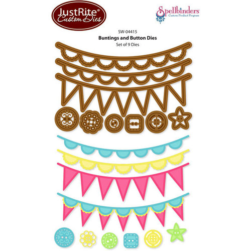 JustRite - Spellbinders - Die Cutting and Embossing Template - Buntings and Button