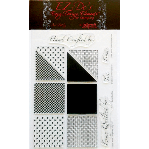 KellyCraft - Easy Design Elements Collection - Clear Acrylic Stamps - Checkered Woven Hearts