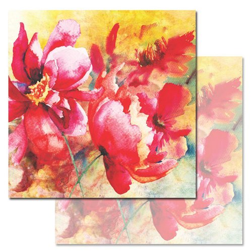 Ken Oliver - Watercolored Memories Collection - 12 x 12 Double Sided Paper - Parrot Tulip