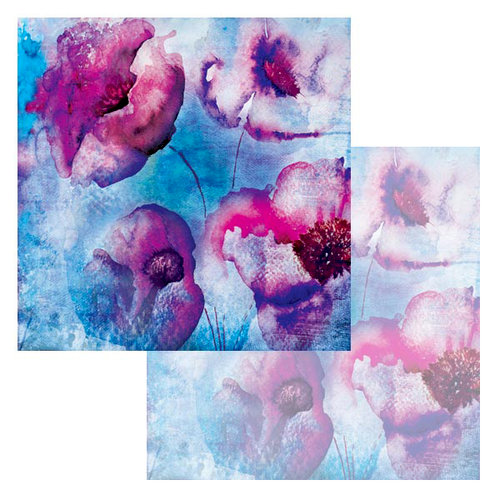Ken Oliver - Watercolor Florals Collection - 12 x 12 Double Sided Paper - Watercolor Blue Poppies