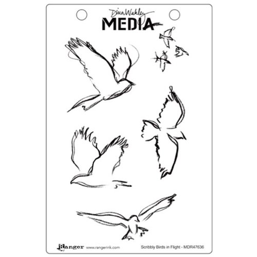 Ranger Ink - Dina Wakley Media - Unmounted Rubber Stamps - Scribbly Birds in Flight